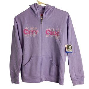 Hanes Size L 10 12 Girls Hoodie Jacket CITY CHIC Glittery Graphic Purple NEW